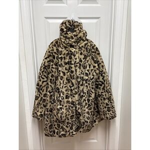 Dennis By Dennis Basso Faux Fur Leopard Print Hooded Jacket Coat Womens 2X